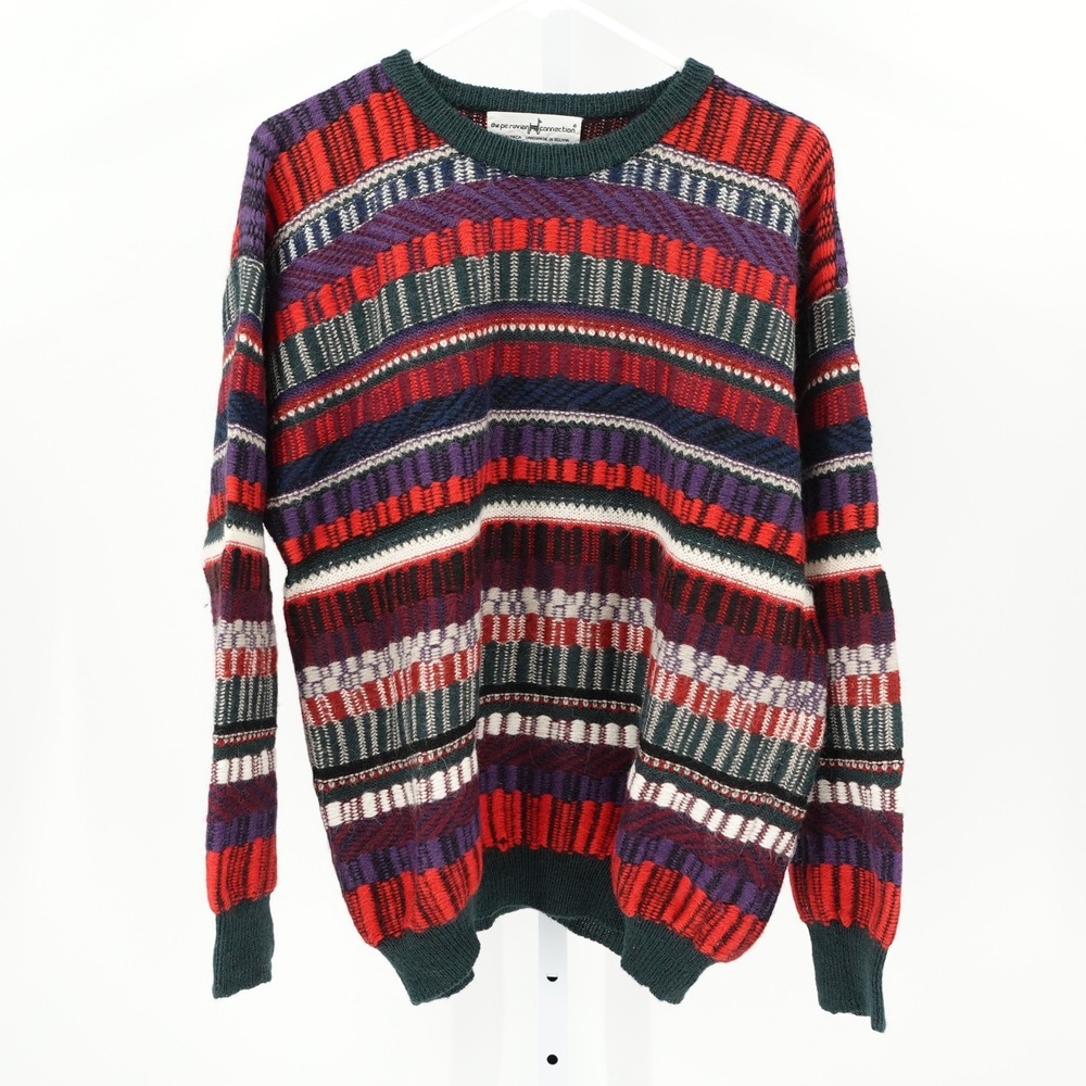 VTG Peruvian Connection Alpaca Sweater SZ L Striped Quiet Luxery Soft Colorful